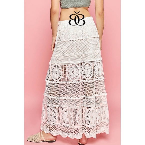 POL Off White Elastic Waist Crochet Flared Maxi Skirt - Picture 5 of 10